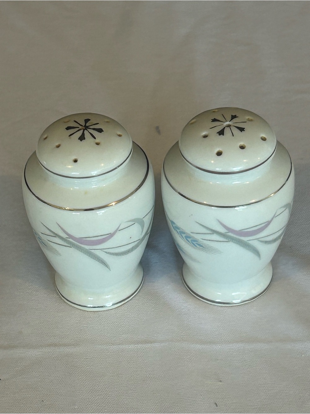 Valmont China Salt and Pepper Shakers - Soft Cream with Pastel Accents
